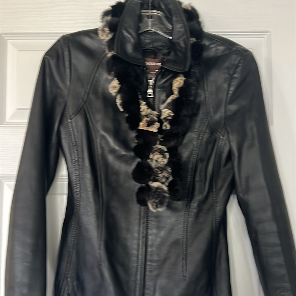 Tan and black rabbit fur scarf
